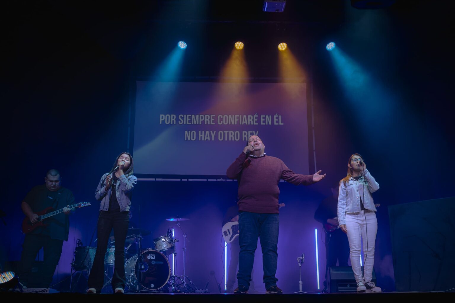 A worship moment in the auditorium