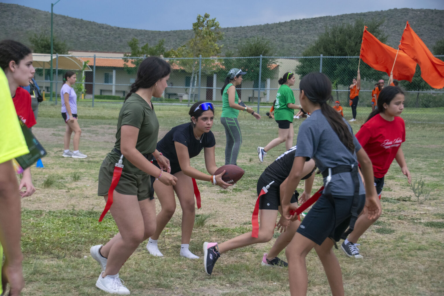Flag football game between students