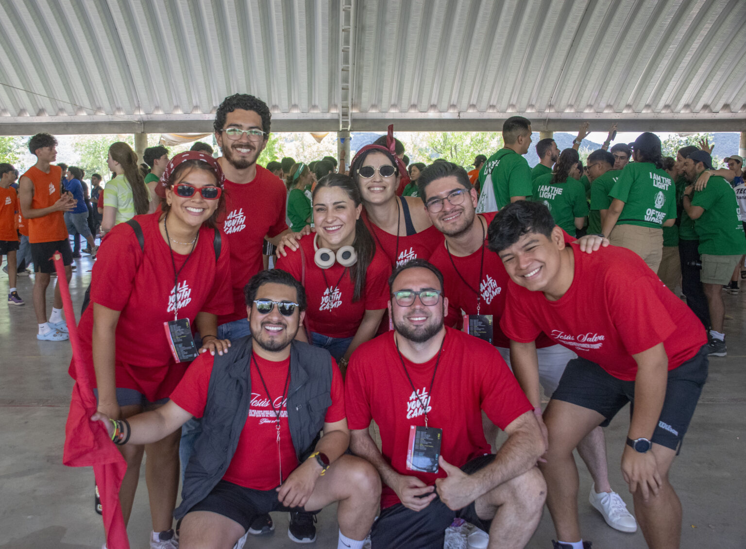 A student team posing together at camp